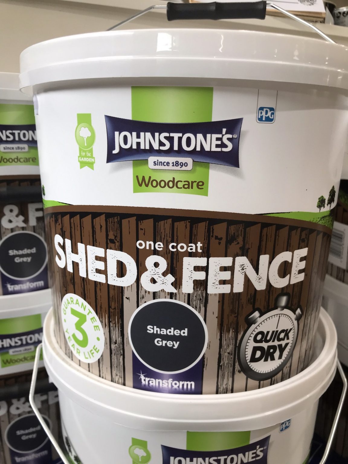 New In Stock Johnstone Shaded Grey Quick Dry Shed & Fence Treatment